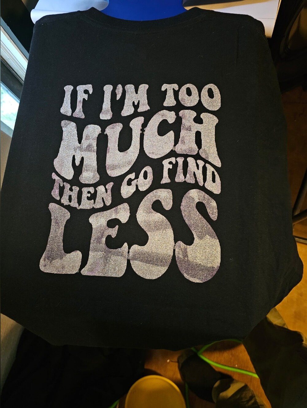 Women's Black Short Sleeve Tee with Purple Glitter Slogan